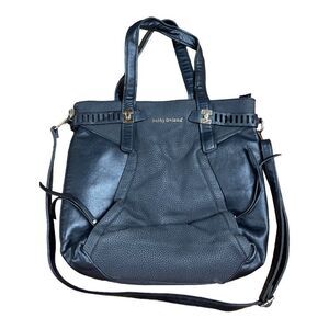 Kathy Ireland Faux Leather Black Moto Shoulder Bag Large Modern Crossbody EUC